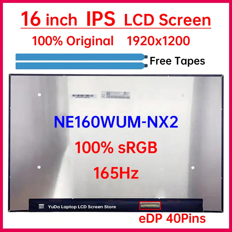 16 Inch 165Hz Laptop LCD Screen NE160WUM NX2 NE160WUM-NX2 Display Matrix Panel Replacement 1920x1200 IPS 100%sRGB eDP 40 Pins Laptop screen replacement