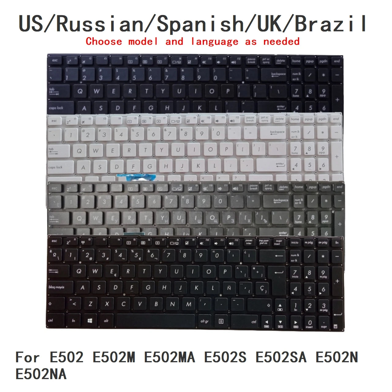 New US Russian Spanish UK Brazil Language  Keyboard For ASUS E502 E502M E502MA E502S E502SA E502N E502NA Replacement Keyboard ASUS laptop repair parts