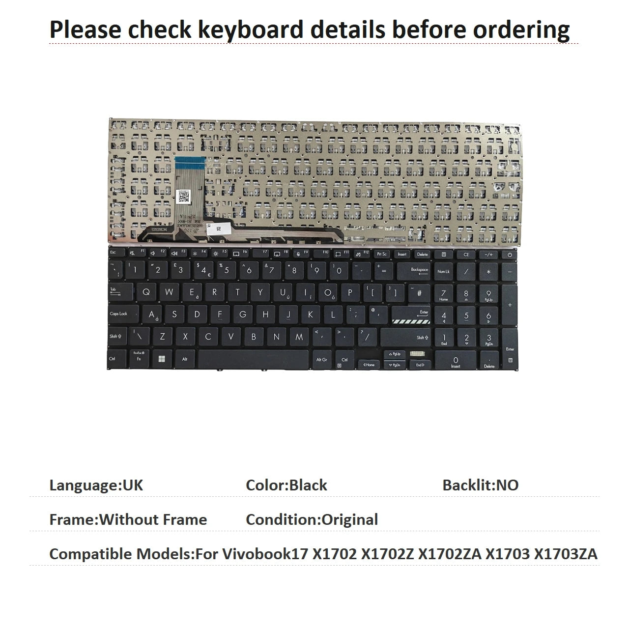 New US UK Language  Backlit Keyboard For ASUS Vivobook17 X1702 X1702Z X1702ZA X1703 X1703ZA Notebook PC Replacement Keyboard ASUS laptop repair parts