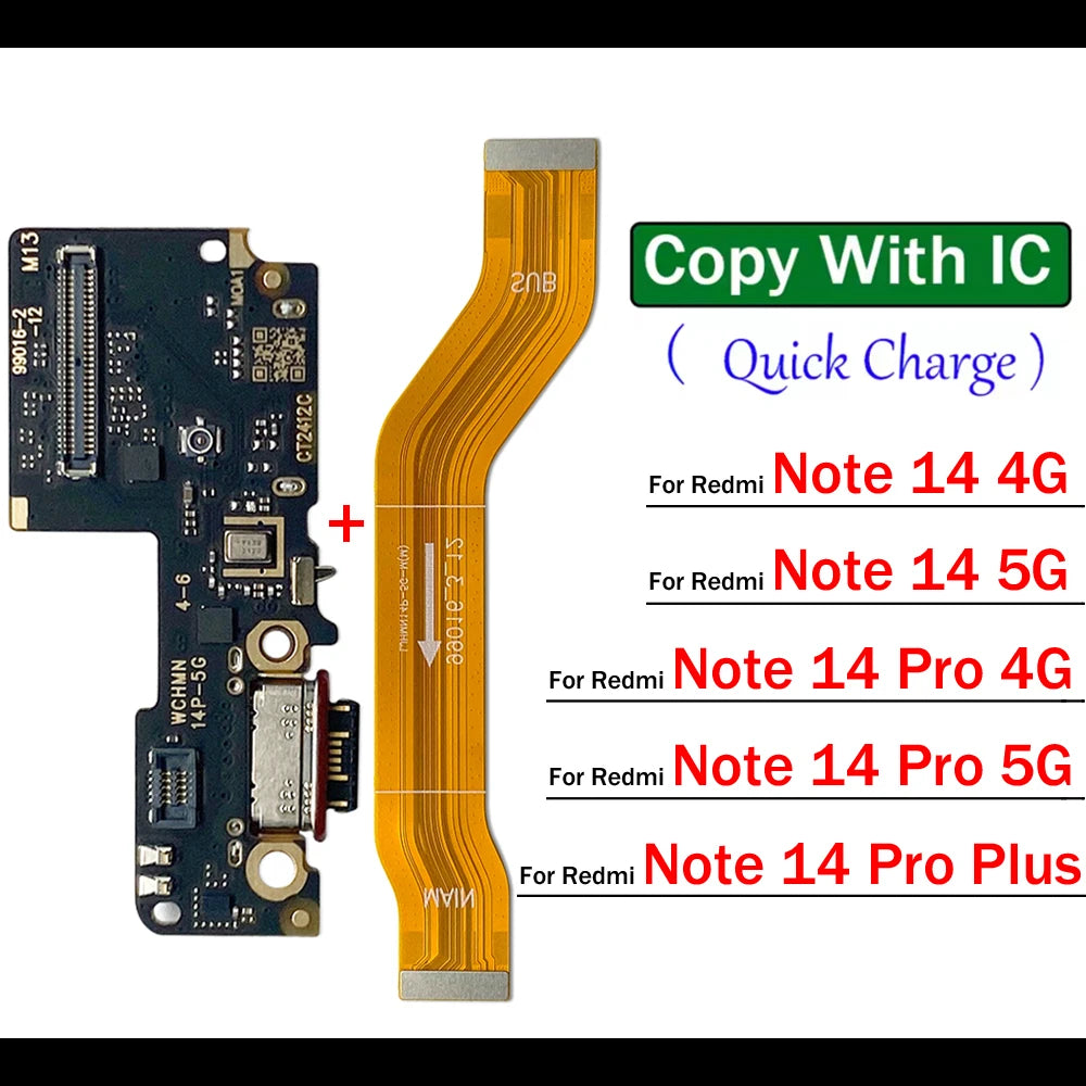 New For XIaomi Redmi Note 14 Pro Plus 4G 5G USB Charging Port Dock Charger Plug Connector Main Board Flex Cable  Xiaomi  Xiao mi phone repair parts