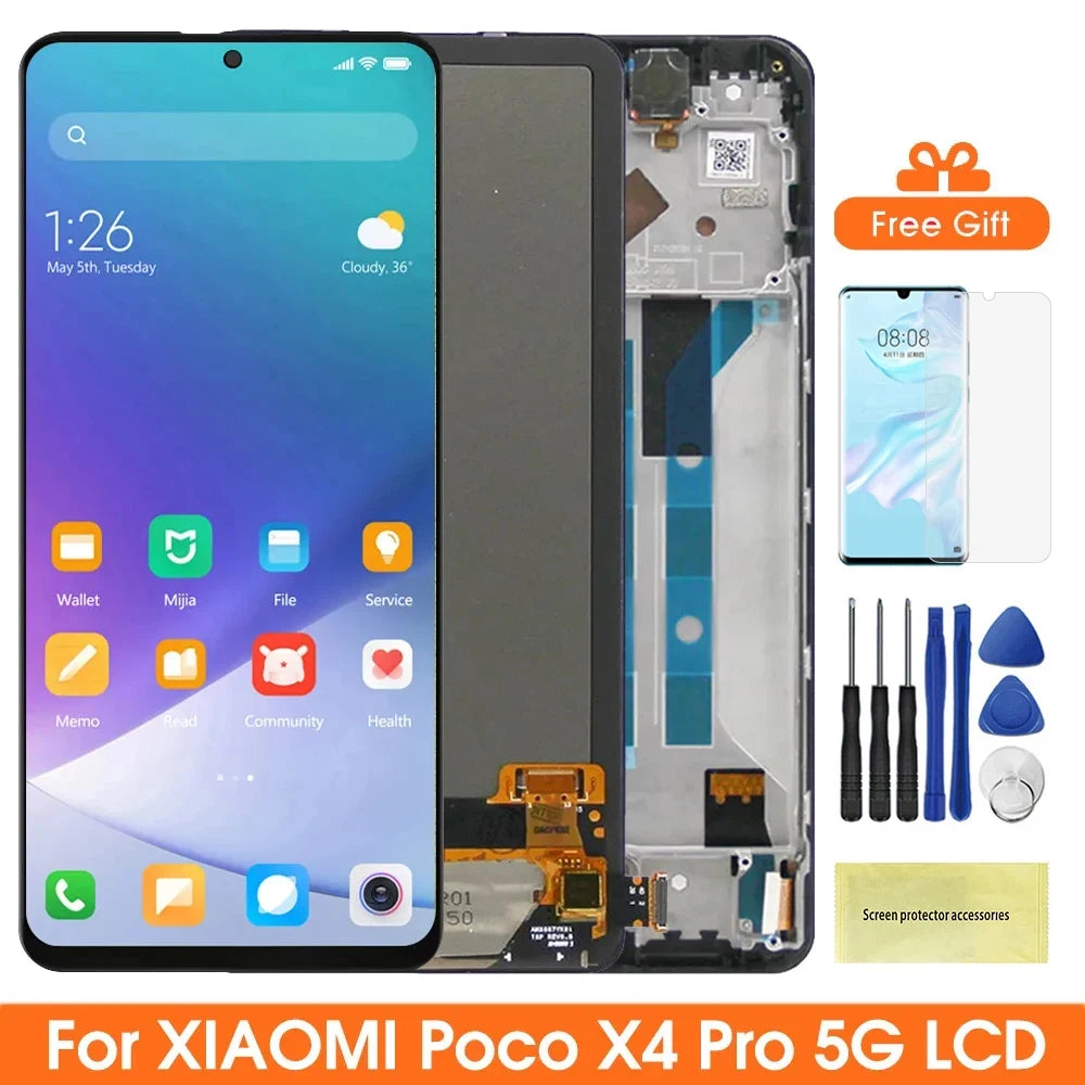 Poco X4 Pro 5G Display Screen Replacement, for Xiaomi Poco X4 Pro 5G 2201116PG Lcd Display Digital Touch Screen with Frame Xiaomi phone repair parts