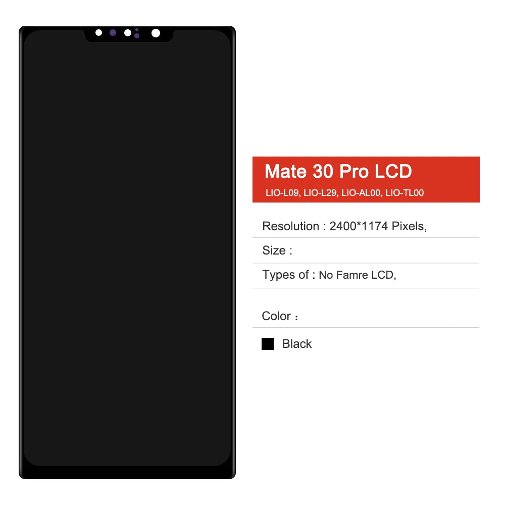 TFT Mate 30 Pro For Huawei Mate 30 Pro LIO-L09 LIO-L29 Lcd Display Digital Touch Screen  Assembly Repair Parts 100% Tested HUAWEI phone repair parts