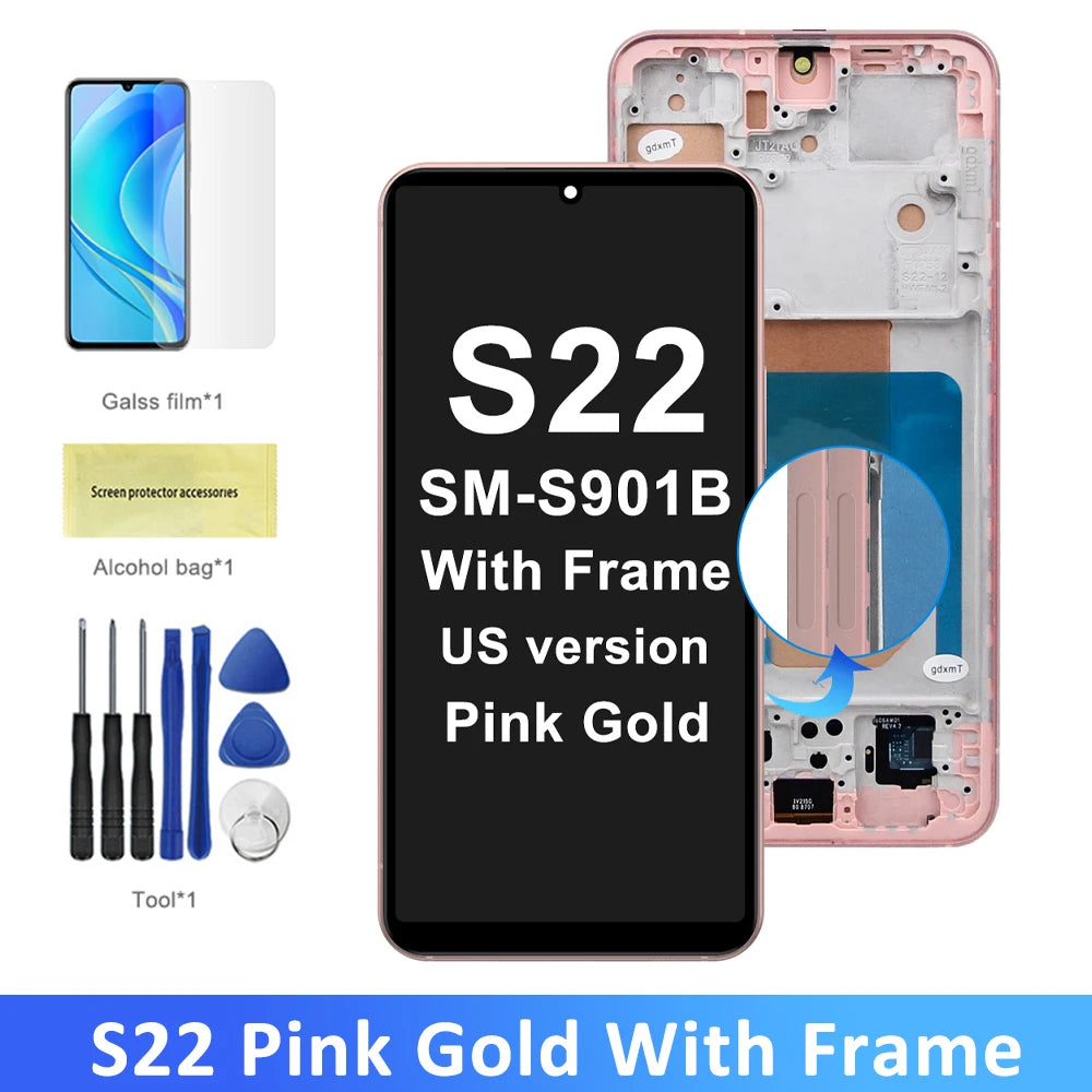 S22 5G LCD Screen for Samsung Galaxy S22 S901B S901B/DS Lcd Display Digital Touch Screen with Frame Assembly Parts 100% Tested Samsung phone repair parts