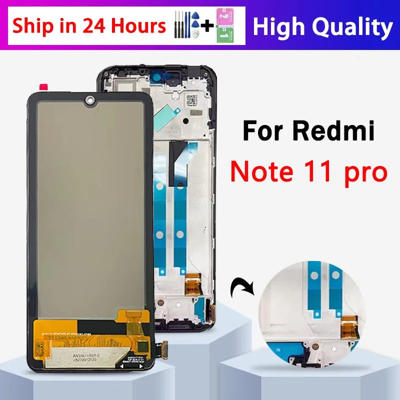 100% tested For Xiaomi Redmi Note 11 Pro LCD 2201116TG Touch Screen Digitizer For Redmi Note11Pro 5G 21091116I Display Frame Xiaomi phone repair parts