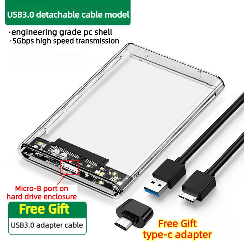 USB3.0 3.1 HDD Enclosure 2.5inch SATA SSD Hard Drive Case with 6Gbps Transfer Speed Mobile External Housing Harddisk Box typec Laptop Accessories