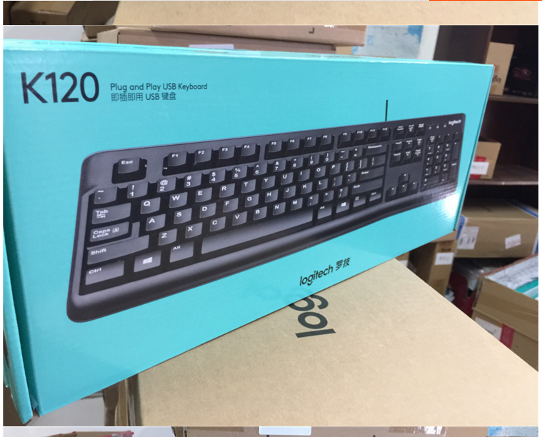 Boxed genuine, Logitech K120 USB wired keyboard, computer office waterproof curved space bar