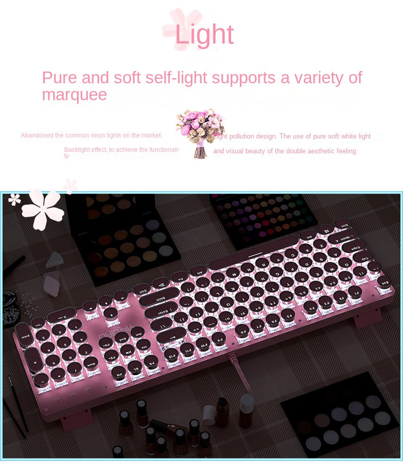 Accessories Mechanical Keyboard Girls Internet celebrities Girls Pink Blue Round Keys Games Punk Style