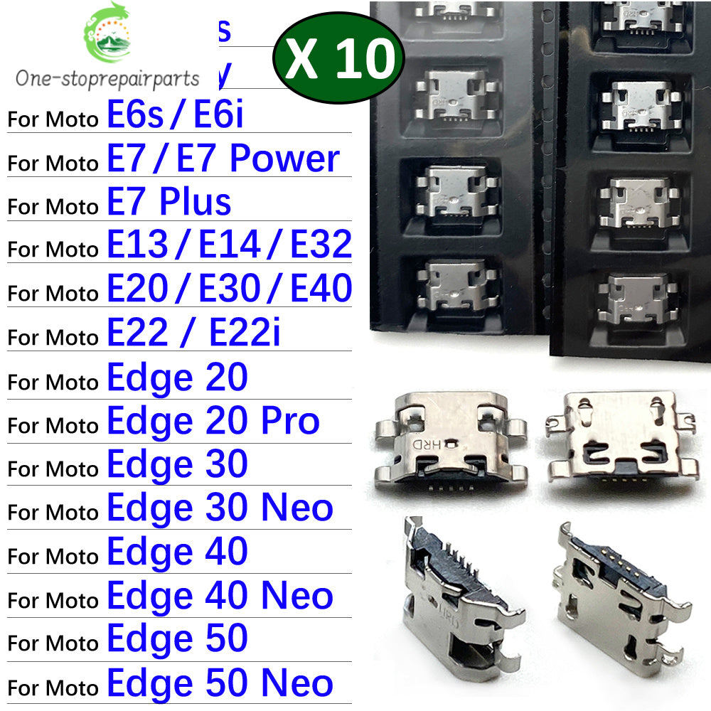 10Pcs, Micro USB Connector Charging Port Jack Plug For Moto Edge 20 30 40 50 Neo E6 E6s E7 E13 E14 E20 E30 E32 E22 Plus Play Motorola phone repair parts