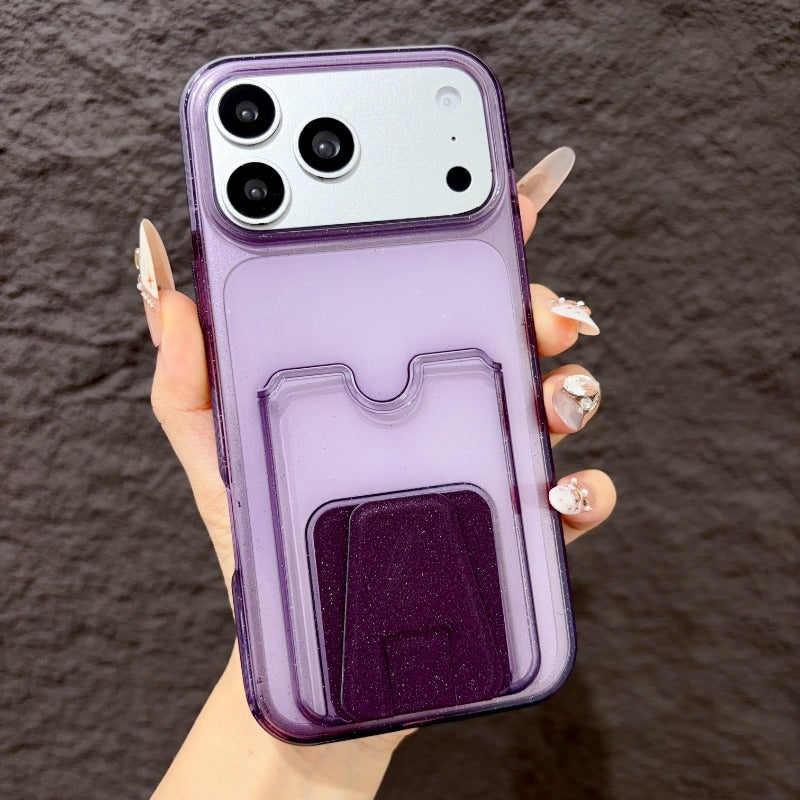 Star glitter card bag is suitable for iPhone 17promax mobile phone case orange with card cover Air folding bracket iPhone16 can be inserted into the card 15plus card 14pro transparent 13pm silicone card clip Phone accessories