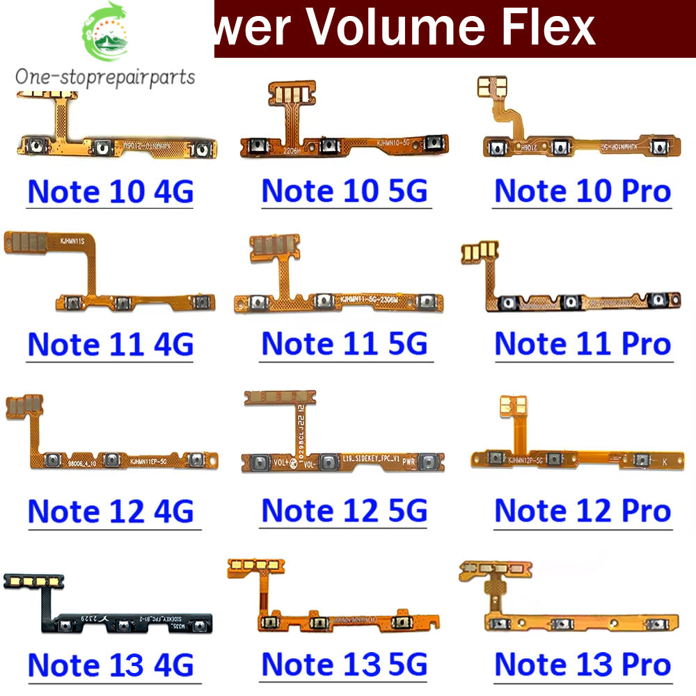 Power On Off Volume Side Button Key Flex Cable For Xiaomi Redmi Note 10 10s 11 11s 11T 11E 12 12s 13 Pro Plus 4G 5G　  Xiaomi  Xiao mi phone repair parts