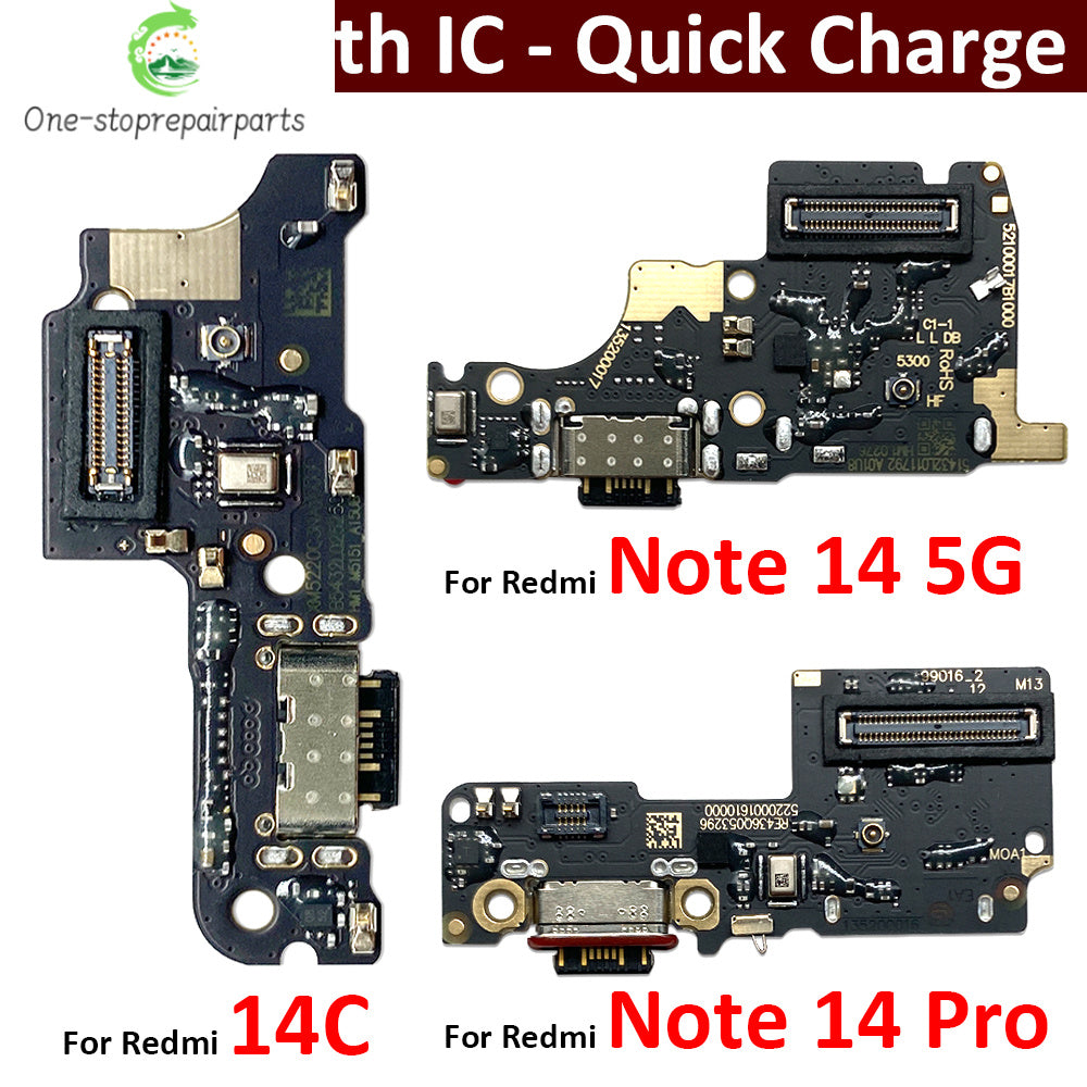 USB Charging Port Board Flex Cable Connector For Xiaomi Redmi Note 14 Pro Plus 4G 5G / Redmi 14C 14R Microphone Module Xiaomi  Xiao mi phone repair parts