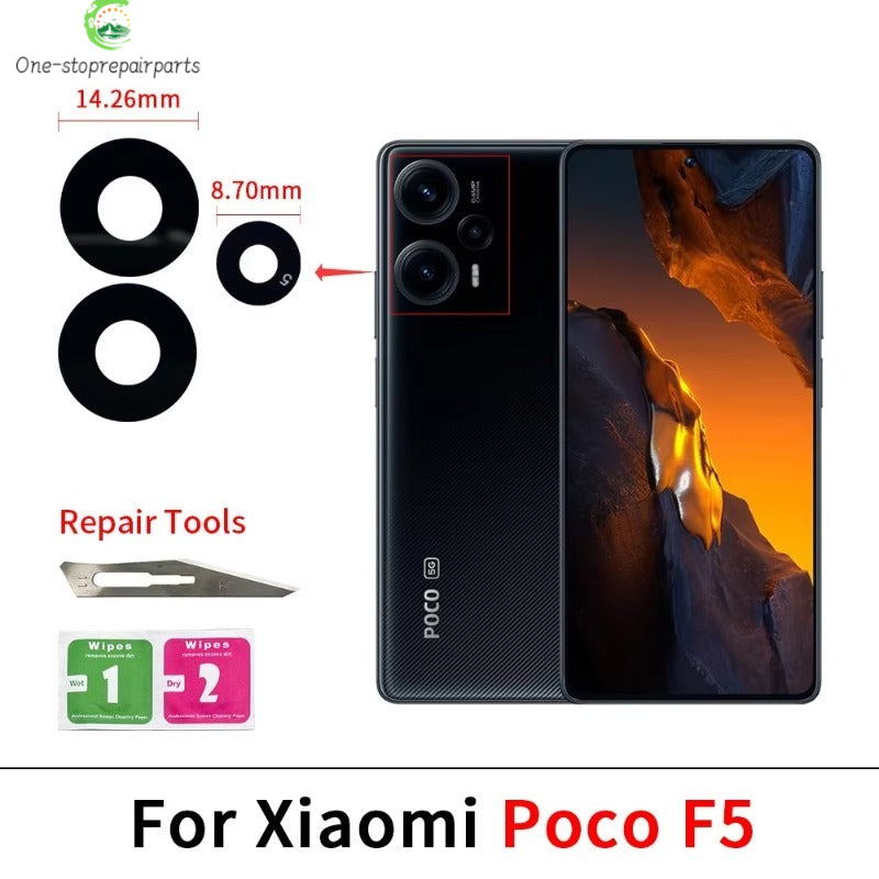 100Pcs，Rear Back Camera Glass Lens For Xiaomi Poco F5 F6 M5 M5s M6 X5 X6 Pro 4G 5G Camera Glass With Glue Adhesive  Xiaomi  Xiao mi phone repair parts