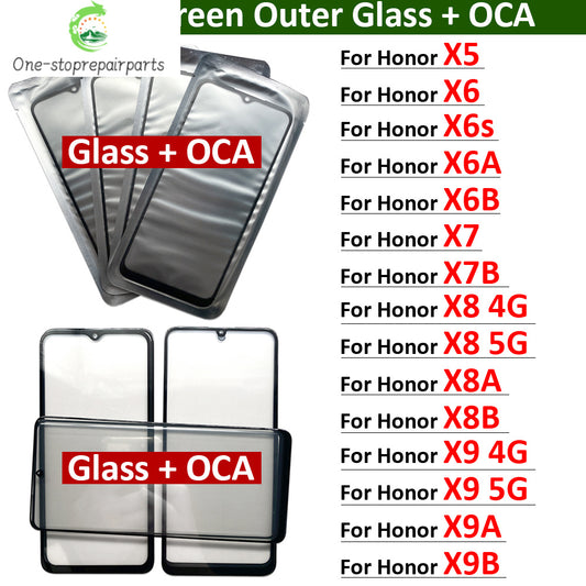 New GLASS + OCA LCD Front Outer Lens For Huawei Honor X5 X6 X6s X6A X6B X7 X7A X7B X8 X8A X8B X9 X9A X9B 4G 5G Touch Screen Huawei phone repair parts