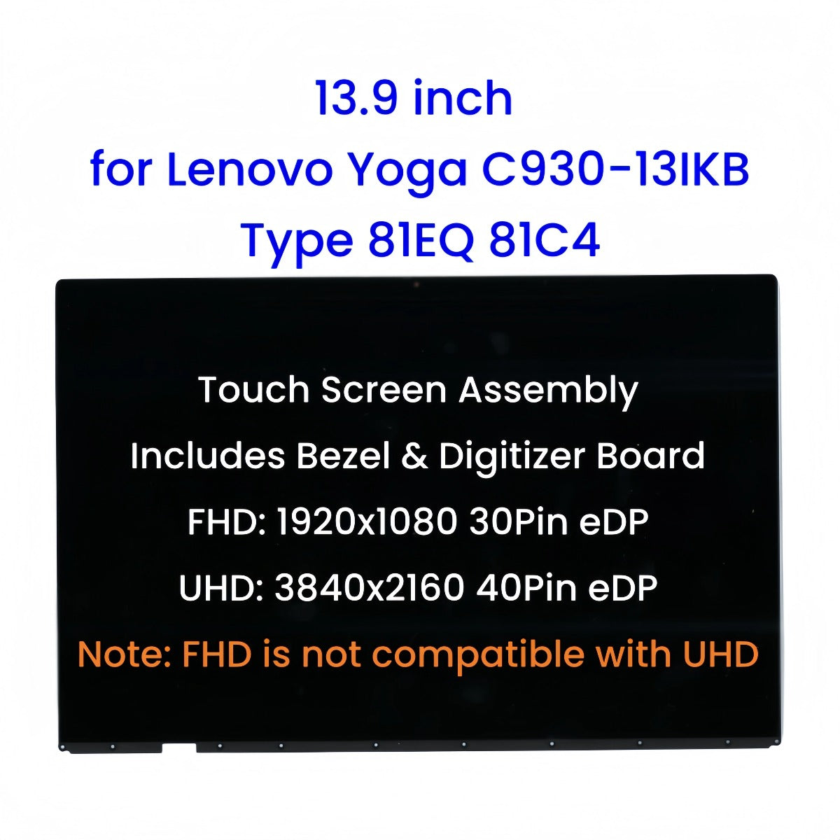 13.9" for Lenovo Yoga C930-13IKB Type 81EQ 81C4 LCD Touch Screen Assembly with Bezel Digitizer Board Replacement 5D10S73331/330 Lenovo laptop repair parts