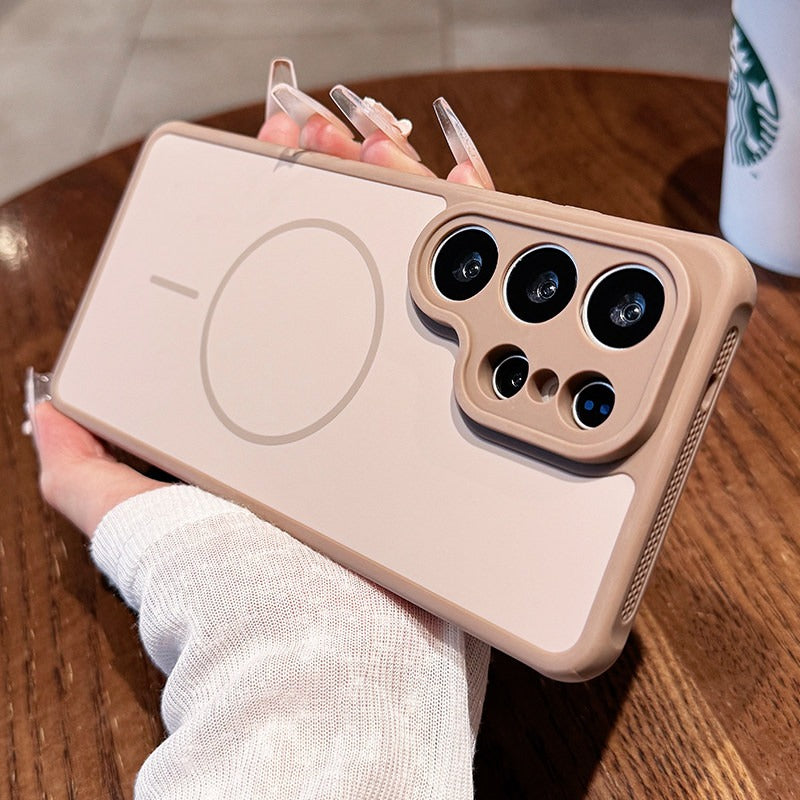Contrasting color heat dissipation magnetic suction For Samsung S26ultra mobile phone case New S25ultra strong magnetic adsorption fine hole frame S24 side heat dissipation design Soft edge case Phone Accessories