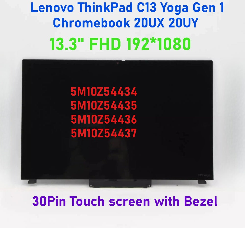 13.3" FHD Touch Screen For Lenovo ThinkPad C13 Yoga Gen 1 Chromebook 20UX 20UY 5M10Z54434 5M10Z54435 5M10Z54436 5M10Z54437 LCD Display Digitizer Frame bezel Assembly Replacement Lenovo laptop repair parts