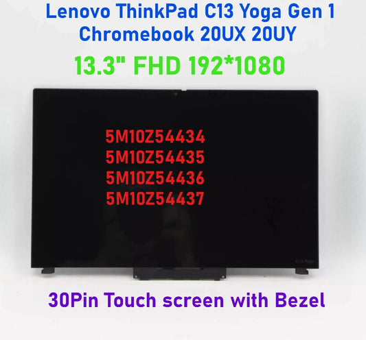 13.3" FHD Touch Screen For Lenovo ThinkPad C13 Yoga Gen 1 Chromebook 20UX 20UY 5M10Z54434 5M10Z54435 5M10Z54436 5M10Z54437 LCD Display Digitizer Frame bezel Assembly Replacement Lenovo laptop repair parts