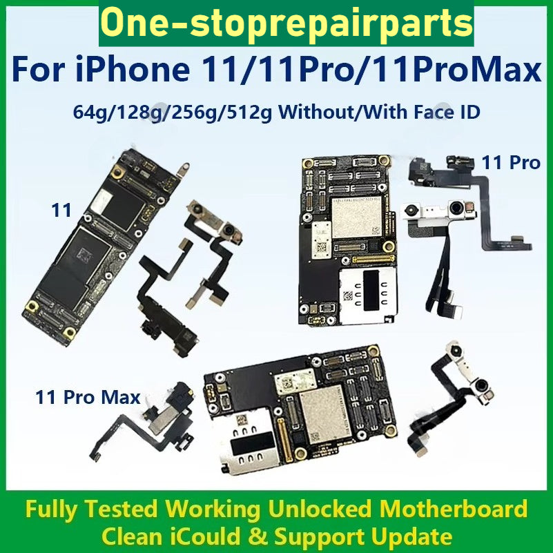 Fully Tested Authentic Motherboard For iPhone 11 Pro Max 64g/256g Unlocked Mainboard With Face ID Cleaned iCloud Fast Shipping iPhone phone repair parts
