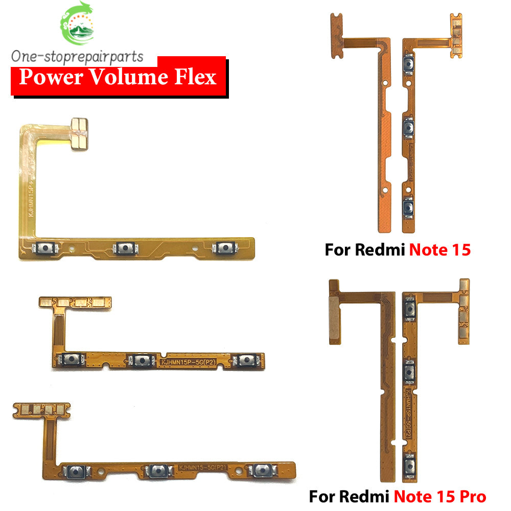 10Pcs, Volume Button Power Switch On Off Button Flex Cable For Xiaomi Redmi Note 13 14 15 Pro Plus 4G 5G Xiaomi  Xiao mi phone repair parts