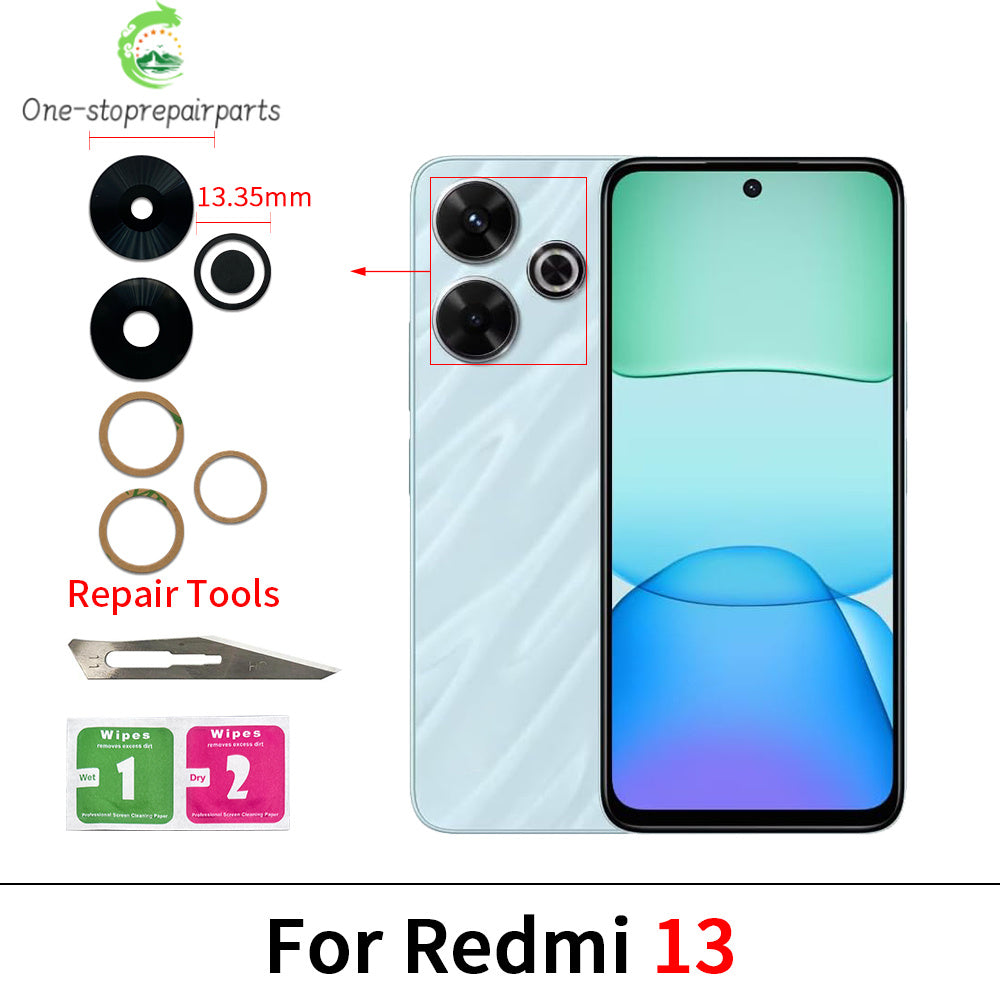New Rear Back Camera Glass Lens For Xiaomi Redmi 12 12C 13 13C 14C 15 15C 4G 5G Camera Glass With Glue Adhesive  Xiaomi  Xiao mi phone repair parts