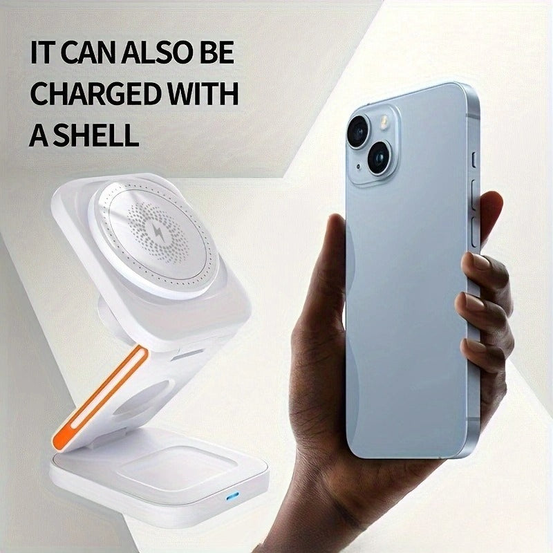 New multi-functional desktop vertical folding three-in-one wireless charging 15W magnetic mobile phone holder wireless charger