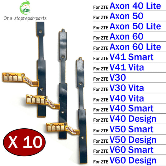 10Pcs, Power Switch On Off Button Volume Key Button Flex Cable For ZTE V30 V40 V50 V60 V41 Smart Design Vita Axon 40 50 60 Lite ZTE phone repair parts