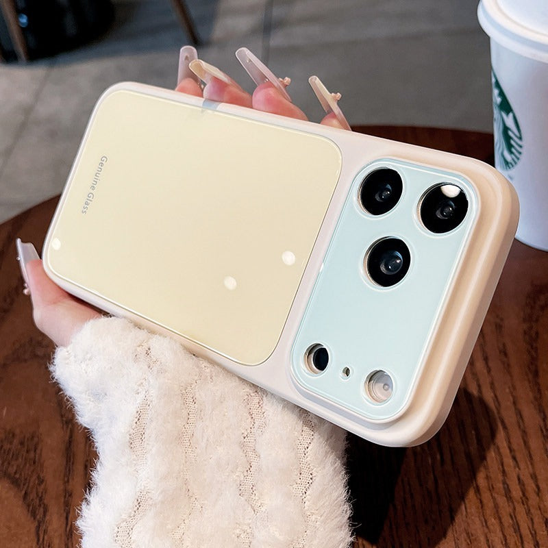 Ice glass magnetic suction For iPhone 18promax mobile phone case New iPhone17 dopamine contrasting splicing Built-in magnetic suction 16pro silicone soft edge women's case Phone Accessories