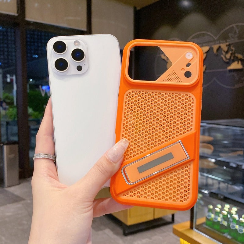 The new mesh cooling is suitable for iPhone 18promax mobile phone case iPhone17Pro one-word bracket 16/15 large window 14 creative anti-drop Phone accessories