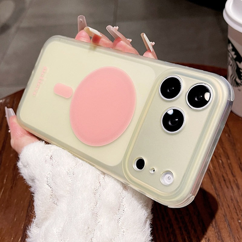 Frosted contrasting magnetic suction for iPhone 17promax mobile phone case New iPhone16 semi-transparent creative magnetic suction ring Strong magnetic adsorption 15pro simple ins wind women's shell Phone accessories