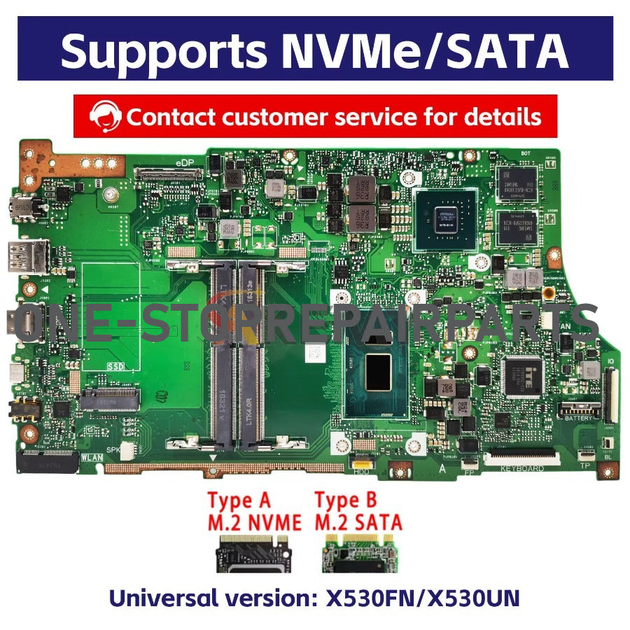 X530FN Laptop Motherboard For ASUS VivoBook S530F X530FN X530UA K530F X530F X530UN S5300F Notebook Mainboard With I3 I5 I7 CPU ASUS laptop repair parts