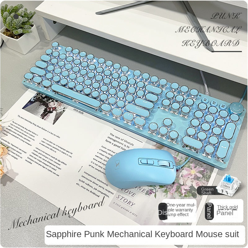 Accessories 912 Pink Mechanical Keyboard Mouse Set Wired Gaming Keys and Mice, Blue and Black Axis Keyboard