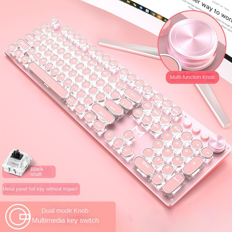 Accessories 912 Pink Mechanical Keyboard Mouse Set Wired Gaming Keys and Mice, Blue and Black Axis Keyboard