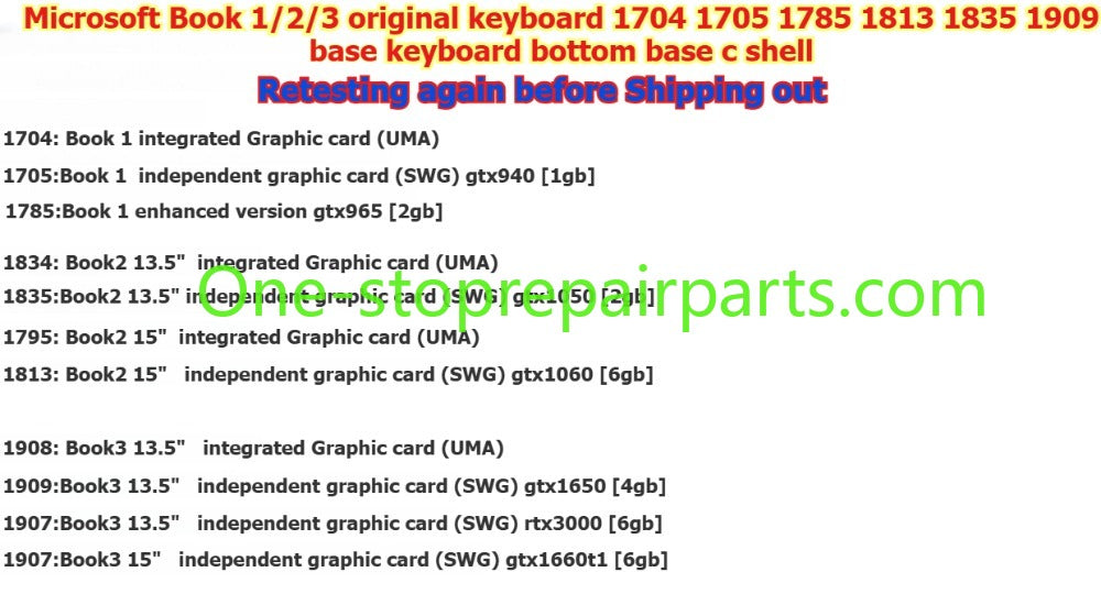 Base Keyboard For 13.5 15 inch Microsoft Surface book1/2/3 generation 1704 1705 1785 1834 1835 1050 1813 6g 1060 1050 965 940 graphic card 2nd 3nd generation