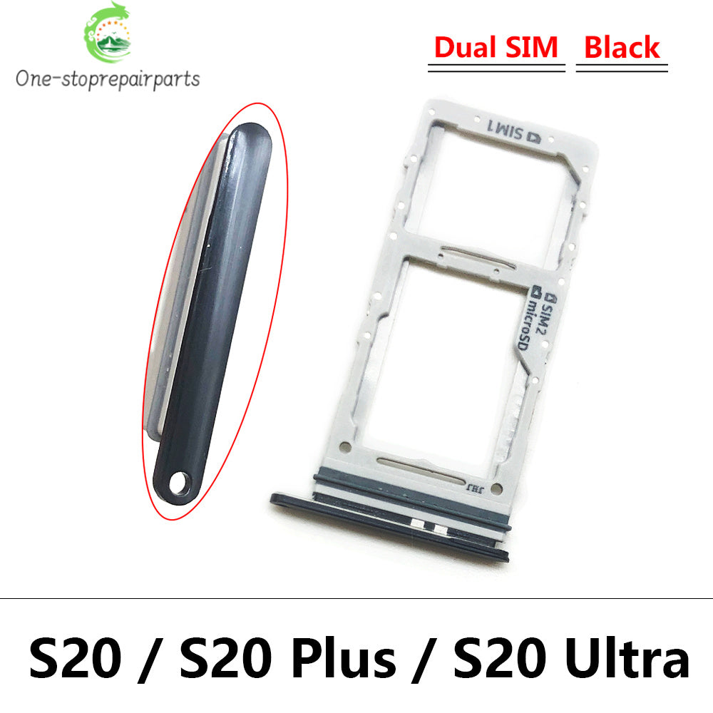 New Single Dual SIM Card Tray  For Samsung  S20 Plus Ultra Sim Slot Holder Replacement Parts Black / Blue / Grey