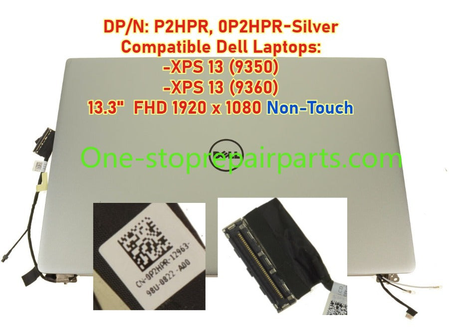 Touch Non-Touch top half LCD Display screen Complete Assembly for Dell XPS 13 9350 9360 P54G P54G002 Ultrabook 13.3" FHD QHD+  R3RJ8 0K8H0R 7PH9N 0N6CH2 0P2HPR 0907D8 9D8MJ Rose Gold Silver panel half Dell laptop repair parts