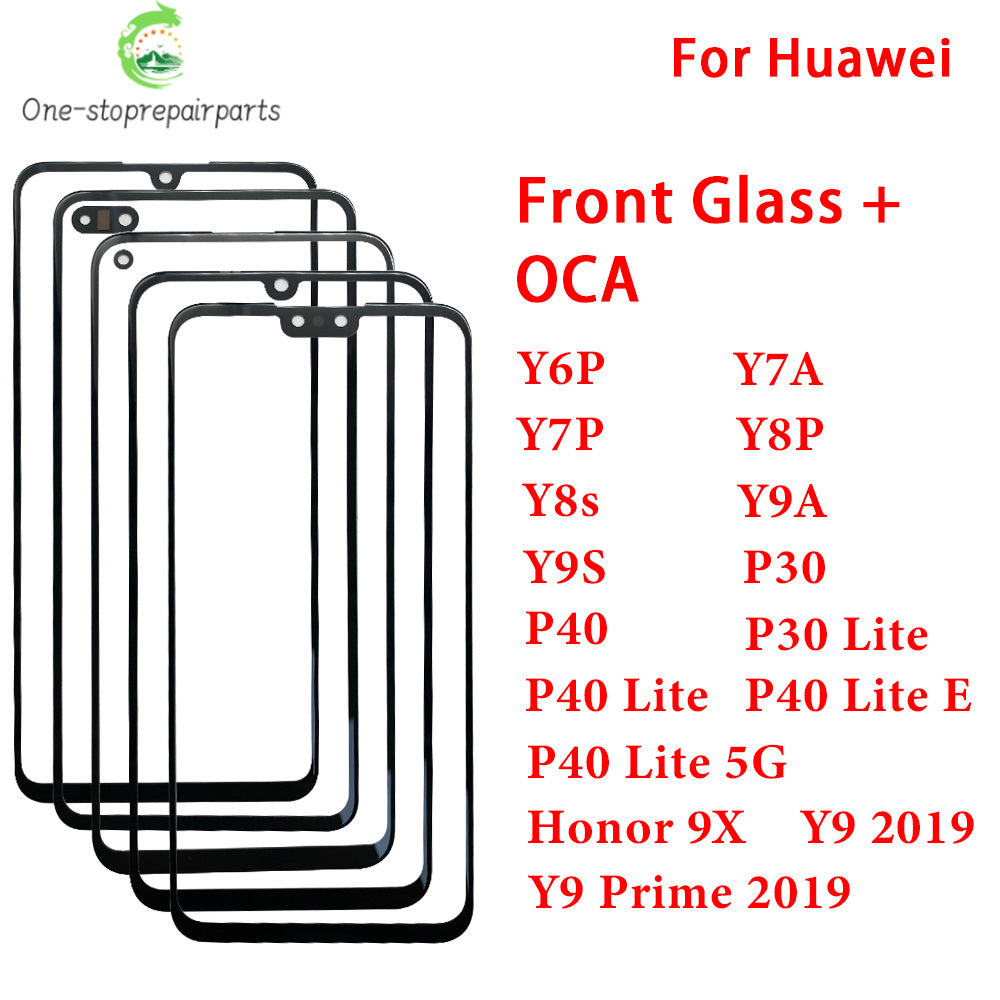 Screen Front Outer Glass+OCA For Huawei Y6P Y7A Y7P Y8P Y8s Y9A Y9s Y9 Prime 2019 P30 P40 Lite E 5G Screen Touch Panel Glass Huawei phone repair parts