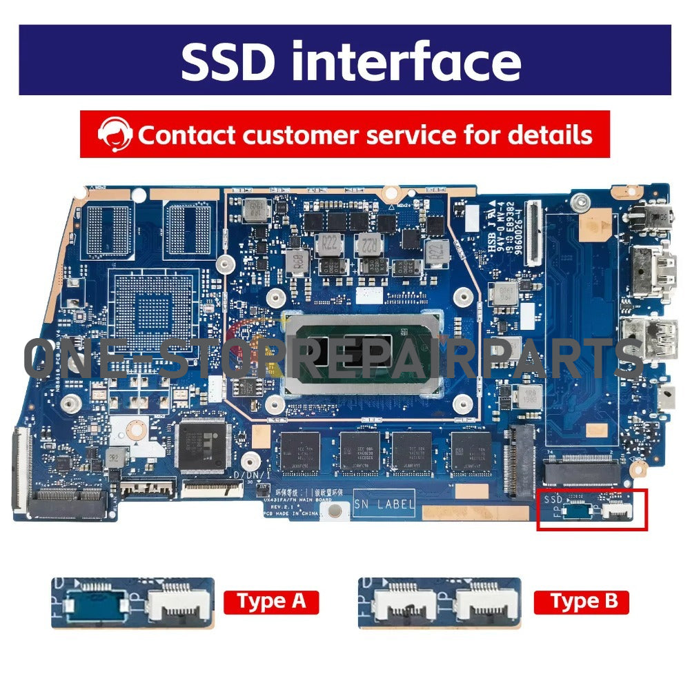 UX431FA UX431FN Motherboard For ASUS ZenBook-14 UX431FAC UX431F UX431FC Notebook Mainboard 4GB 8GB 16GB-RAM I3-I5-I7-8th 10th UMA PM ASUS laptop repair parts