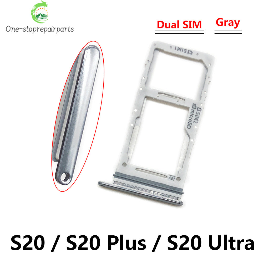 New Single Dual SIM Card Tray  For Samsung  S20 Plus Ultra Sim Slot Holder Replacement Parts Black / Blue / Grey