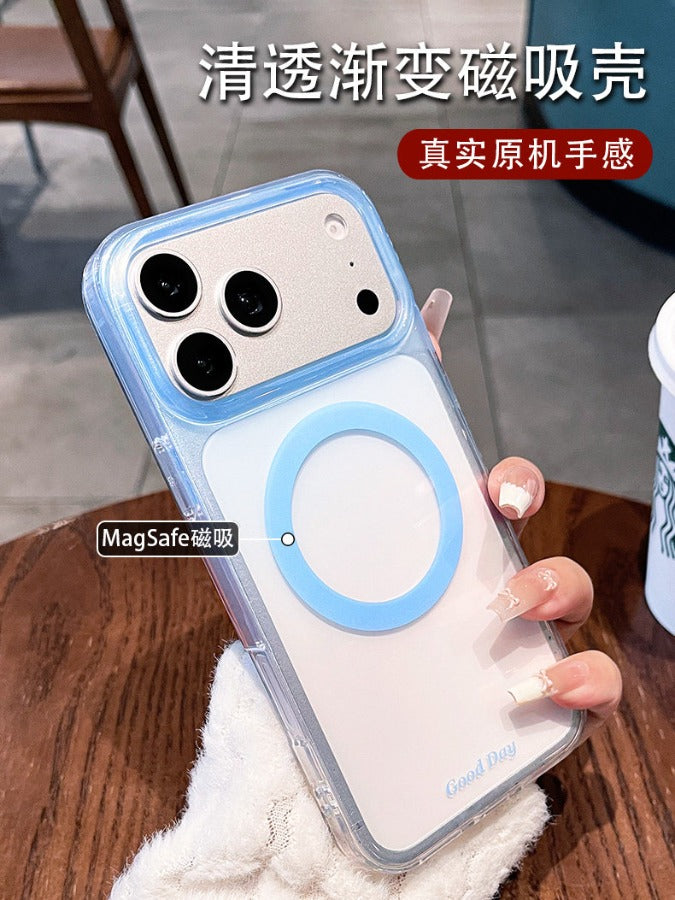 Macaron gradual change magnetic suction for iPhone 17promax mobile phone case new iPhone160 spring and summer smudge gradual change magnetic suction case 15pro girl heart case Phone accessories