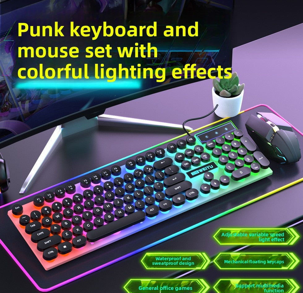 Retro punk USB wired mechanical feel keyboard mouse set office game e-sports special