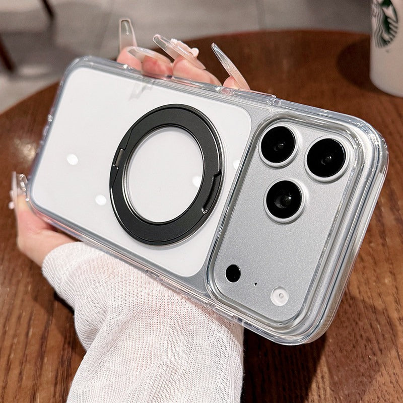 High transparency anti-collision strip fulcrum shell For iPhone 18promax mobile phone case New iPhone17 fully transparent with 360 ° rotating bracket protective case 18pro men's and women's shell Phone Accessories