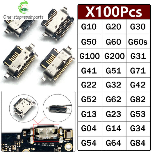 100Pcs, USB Charging Connector Charger Port For Moto G04 G14 G22 G32 G62 G31 G51 G52 G13 G23 G53 G54 G10 G20 G30 G50 G60 G60s Motorola phone repair parts