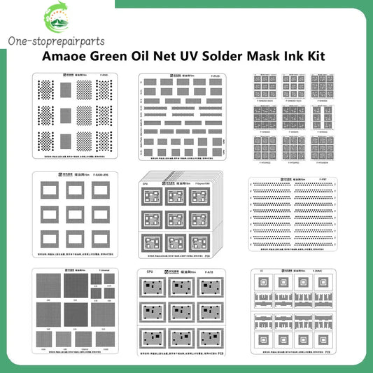 Amaoe Green Oil Net UV Solder Mask Ink Kit for iPhone Samsung Huawei HD LCD CPU BGA RAM IC Chip Motherboard Reballing Stencil Professional Repair Tools