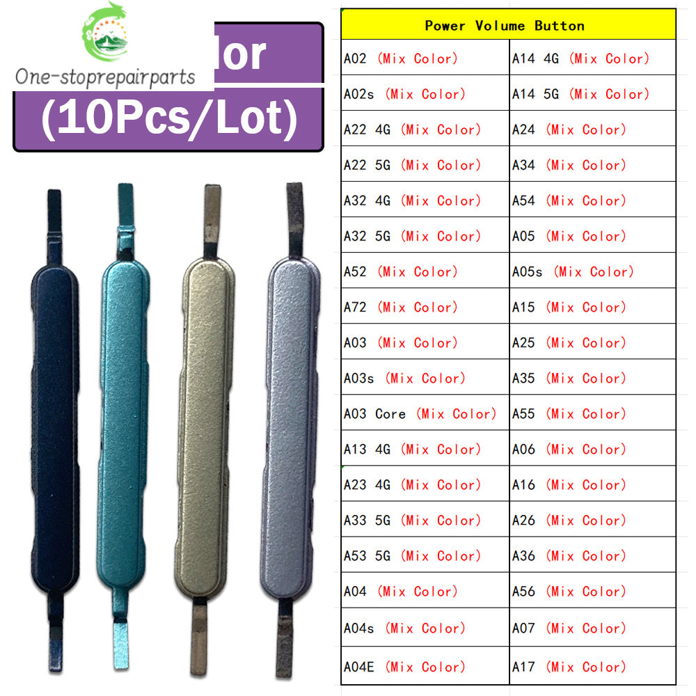 10Pcs, Volume Power Button Side Key For Samsung A22 A32 A52 A72 A13 A33 A53 A14 A24 A34 A05 A15 A25 A35 A06 A26 A36 A16 A07 A17 Samsung phone repair parts