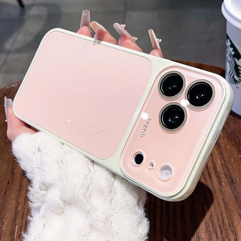 Large window contrast magnetic suction for iPhone 17promax mobile phone case New iPhone16 seconds change 17pro Large window fine ring magnetic suction protective case 15pro Women's case Phone accessories