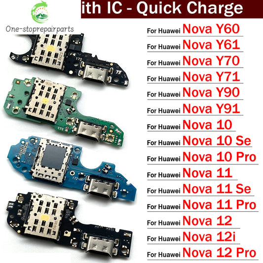 USB Charge Port Jack Dock Connector Charging Board Flex Cable For Huawei Nova 10 11 11i 12 12i Pro Se Y60 Y61 Y70 Y71 Y90 Y91 Huawei phone repair parts
