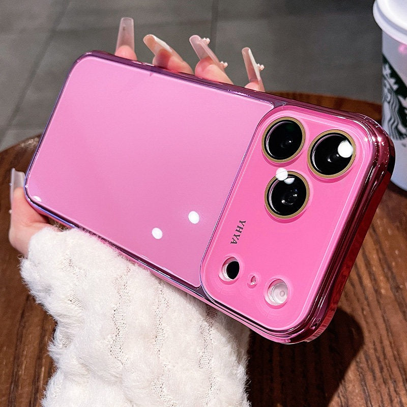 Mirror plating for iPhone 17 seconds to become larger Windows 17Pro mobile phone case New iPhone16 tempered glass ice crystal glossy plating hard case 15Pro solid color women's case Phone accessories