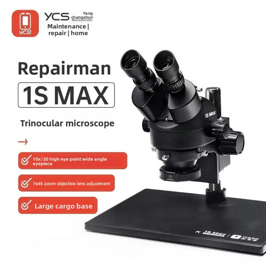 YCS 1S MAX HD Trinocular Microscope with Extra Large Base 7-45 Zoom10X/20 high eyepoint wide angle eyepiece YCS Microscope Tools Professional Repair Tools