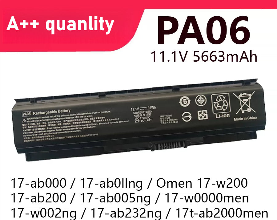 PA06 Laptop Battery for HP Pavilion 17 17-w219nf Omen 17-w033dx 849571-221 849911-850 HSTNN-DB7K TPN-Q174 OA04 offers 62Wh capacity, 10.95V voltage HP laptop repair parts