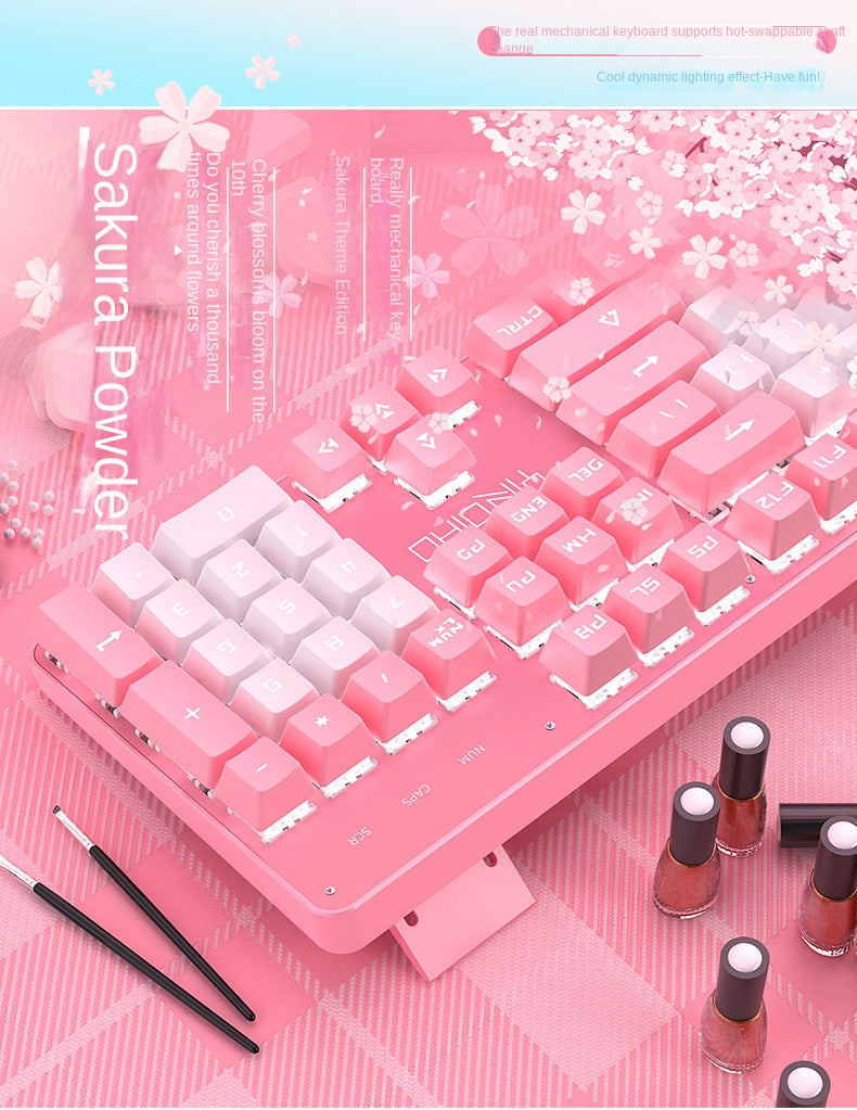 Accessories Mechanical Keyboard Girls Internet celebrities Girls Pink Blue Round Keys Games Punk Style